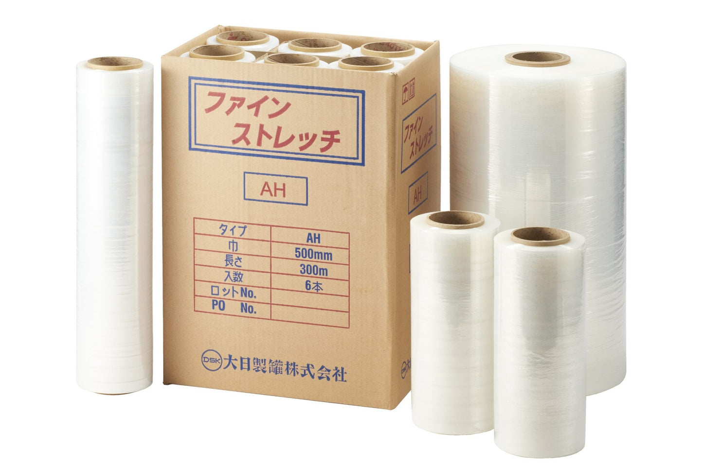 【5ケース未満1ケース単価 送料1,000円込み】
ファインストレッチ(DH) 14μ×500mm×300m 3インチ紙管 6巻入り